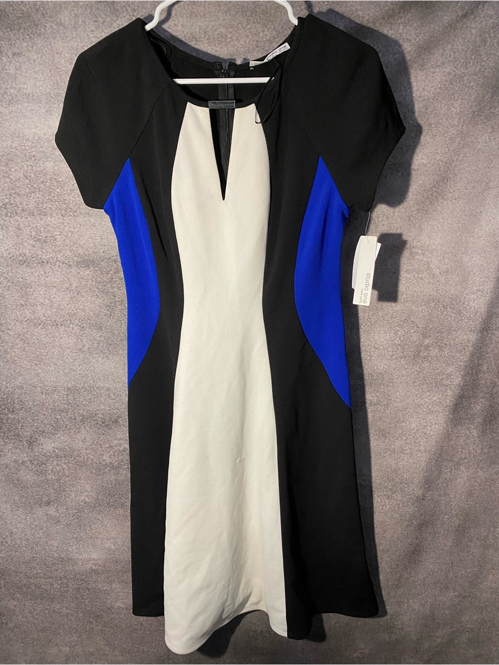 Studio One New York Colorblock Sheath Dress Size 6 NWT Black Blue White